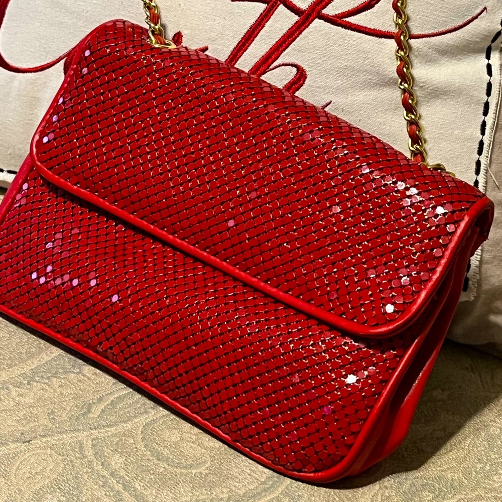 Ruby Red Whiting and Davis Handbag Purse Crossbody Metal Mesh
